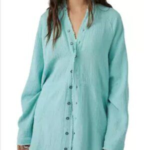 Free People Summer Daydream button down shirt -Clear Skies